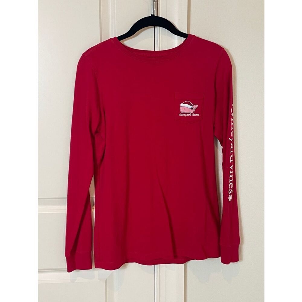 Vineyard Vines Cherry Red Long Sleeve Pocket Tee